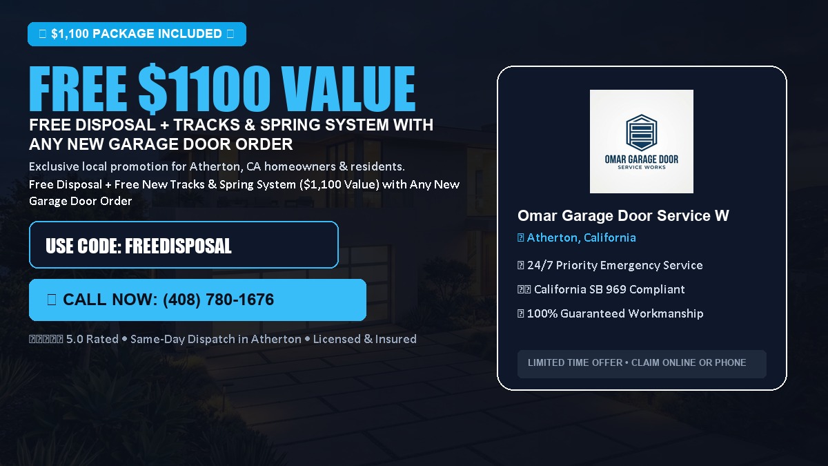 Free Disposal + Free New Tracks & Spring System with Any New Garage Door Order ($1100 Value) in Atherton, CA